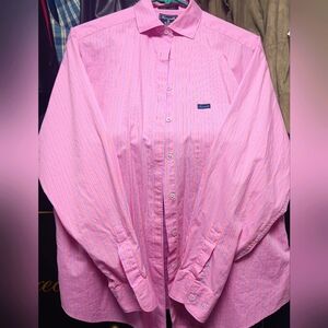 'Faconnable' Brand Women's Pink Striped Button Down 100% Cotton Shirt